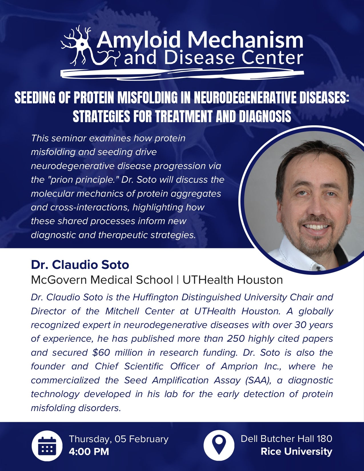 Claudio Soto Seminar Flyer